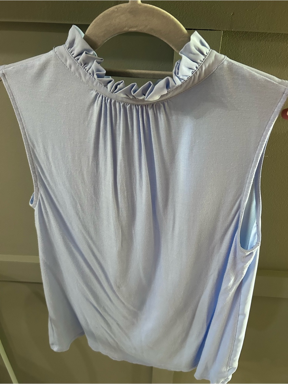 LOFT Pale Blue Sleeveless Ruffle Neck Shell - Picture 2 of 3